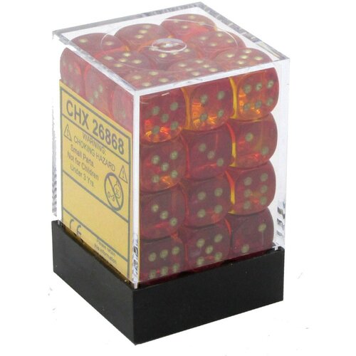 Chessex kockice - gemini - translucent - red-yellow & gold - dice block 12mm (36) Slike
