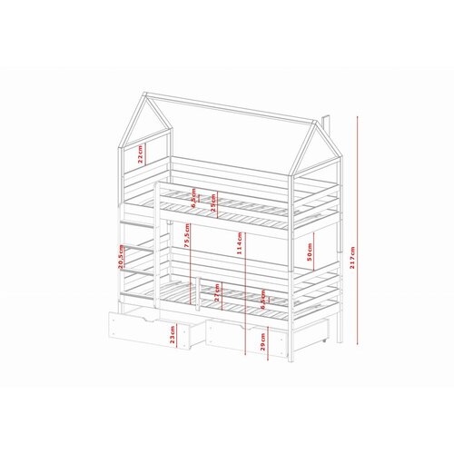 Molarem Home Drveni dječji krevet na kat Alex s ladicom - svijetlo drvo - 160x80 cm - Madrac PE pjena 8 cm-spužvasti madrac Slike