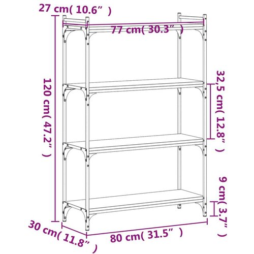 vidaXL Regal za knjige s 4 razine siva boja hrasta 80x30x120 cm drveni Cene