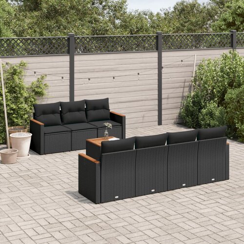  8-dijelni set vrtnih sofa od poliratana s jastucima crni Slike