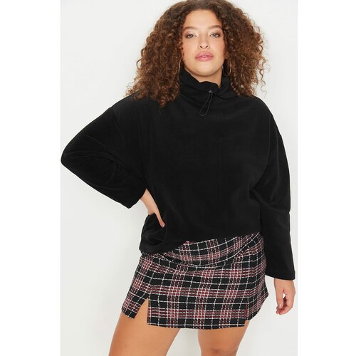 Trendyol Curve Black Collar Pleated Fleece Knitted Sweatshirt Cene