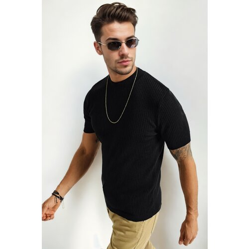 Dewberry 33307 Mens Crew Neck Short Sleeve Thin Knit Sweater-BLACK Slike