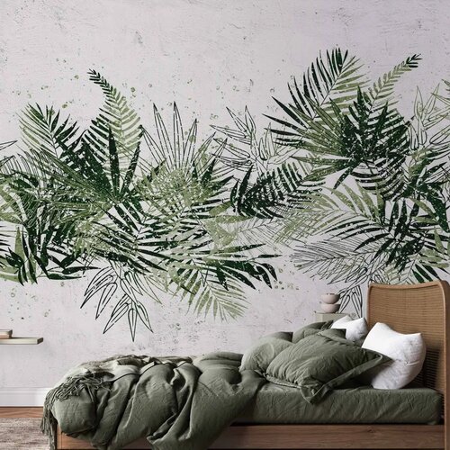  Foto tapeta - Jungle and green plume - large tropical leaves on a white background 500x350 Slike