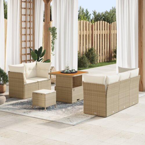 vidaXL 8-delni vrtni sofa set z blazinami Bež Poli ratan Acacia Cene