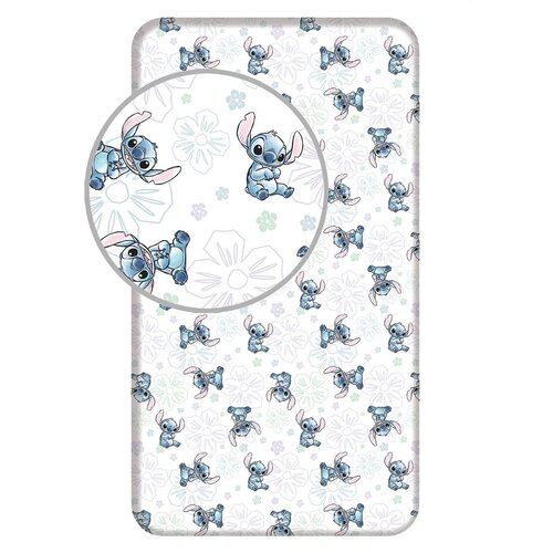 Jerry Fabrics Bela napenjalna enojna bombažna otro&amp;scaron;ka rjuha 90x200 cm Lilo and Stitch &amp;quot;Ohana White&amp;quot; &amp;ndash; Slike