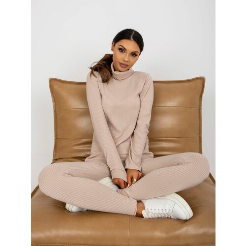 Fashion Hunters Beige daily ribbed turtleneck blouse from the set Slike