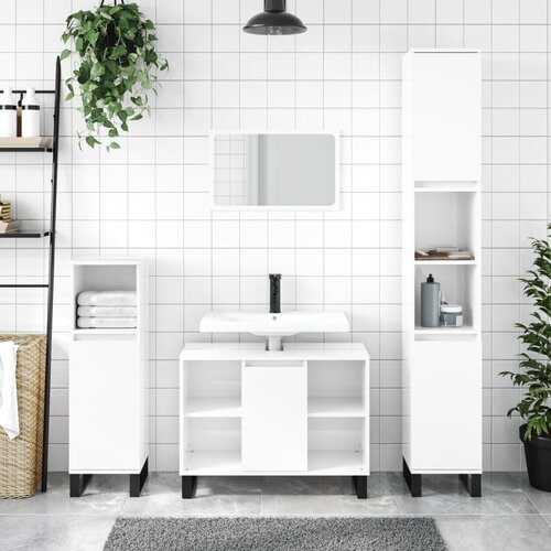 The Living Store Kopalniška omarica visok sijaj bela 80x33x60 cm inženirski les - Kopalniška Omarica, (21436583) Cene