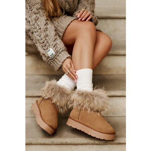  Leather Snow Boots On A Platform With Fur Camel Avirisa Cene
