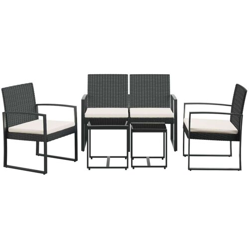 VidaXL 5-dijelni vrtni blagovaonski set s jastucima crni od PP ratana Slike