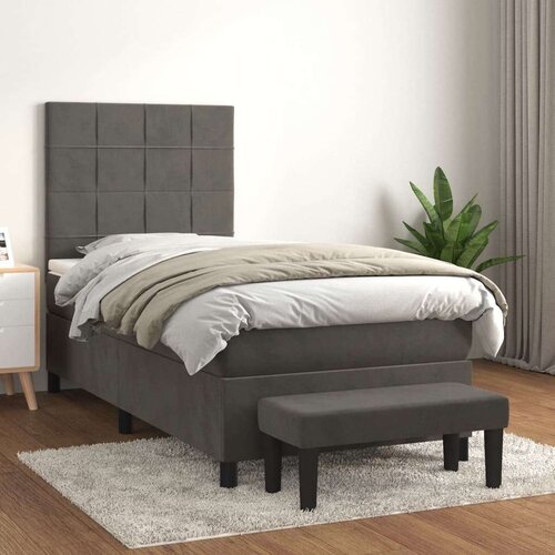 Box spring postelja z vzmetnico temno siva 100x200 cm žamet, (20930322) Cene