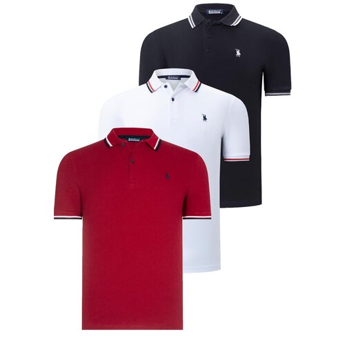 Dewberry TRIPLE SET T8594 MENS T-SHIRT-BLACK-WHITE-BURGUNDY Slike