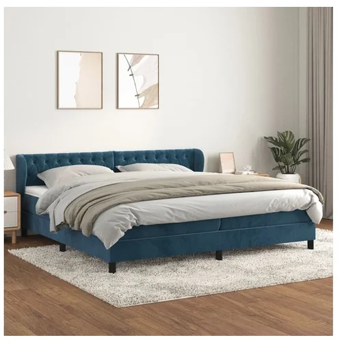  Box spring postelja z vzmetnico temno modra 200x200 cm žamet