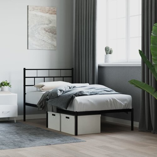 VidaXL Kovinski posteljni okvir z vzglavjem črn 90x190 cm Slike
