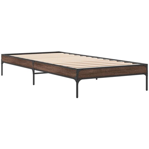 VidaXL Posteljni okvir rjav hrast 100x200 cm inženirski les in kovina, (21128198) Slike