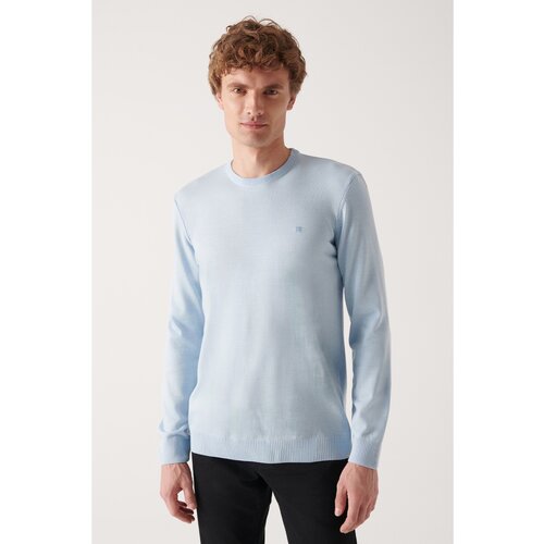 Avva Men's Blue Knitwear Sweater Crew Neck Anti-Pilling Standard Fit Regular Cut Slike