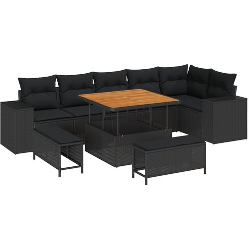 vidaXL 9-dijelni vrtni sofa set s jastučićima crni poli ratan, 3-dijelni vrtni blagovaonski set s jastučićima crni poli ratan Cijene