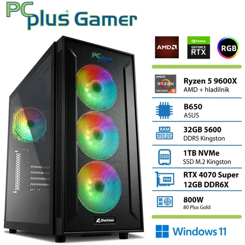 PCPLUS Gamer Ryzen 5 9600X/32GB/2TB/RTX 4070 Super 12GB/W11 Home gaming namizni računalnik, (21570824)