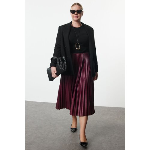 Trendyol Curve Claret Red Woven Plus Size Skirt Slike