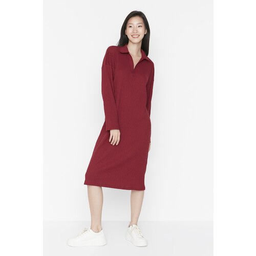 Trendyol Burgundy V Neck Camisole Knitted Dress Slike