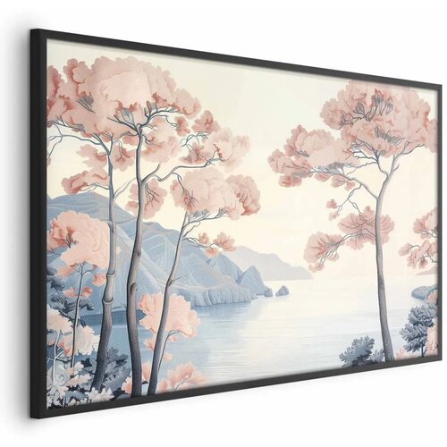  Plakat - Ocean Cliffs and Trees  Delicate Motif in Pastel Colors 30x21 Crni okvir Cijene