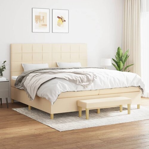  Krevet s oprugama i madracem krem 200 x 200 cm od tkanine Cene