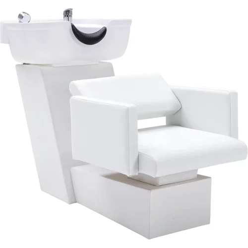 vidaXL salonski stol z umivalnikom bel 129x59x82 cm umetno usnje