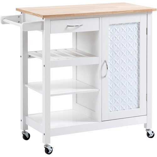 HOMCOM kuhinjski voziček s 4 kolesi z 1 predalom, 1 omarico, 1 odprto polico s 3 nivoji in 1 stojalom za brisače, mdf in jeklo, 92x40x84 cm, bel, (20745453) Cene