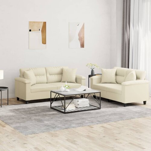  2-dijelni set sofa s jastucima krem od umjetne kože Slike