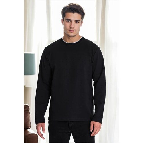 Dewberry 40222 Double Crew Neck Mens Sweatshirt-BLACK Cene