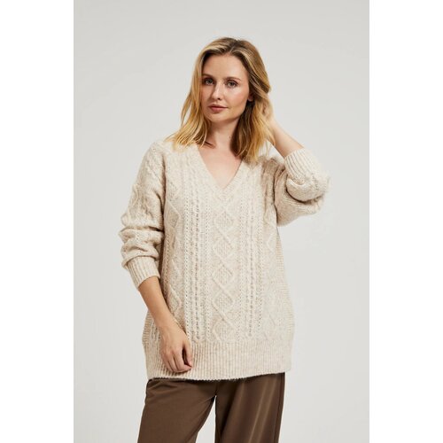 Moodo Women&amp;#039;s knitted sweater with V-neck - beige Slike