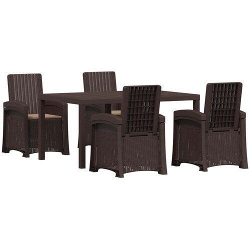  Vrtni set za objed 5 kom. Smeđa i sivosmeđa PP 150 cm Slike