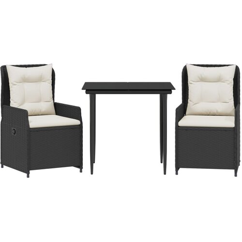  3-dijelni vrtni blagovaonski set s jastucima od poliratana crni Crna 80 x 80 x 74 cm Slike
