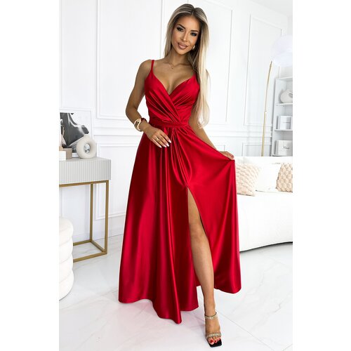 Numoco Elegant long satin dress with neckline Cene