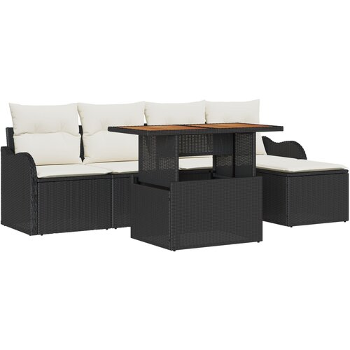 VidaXL set od 6 komada vrtnih sofa s jastučićima crni poli ratan akacija, dvosed vrtna sofa s jastučićima crni poli ratan Slike
