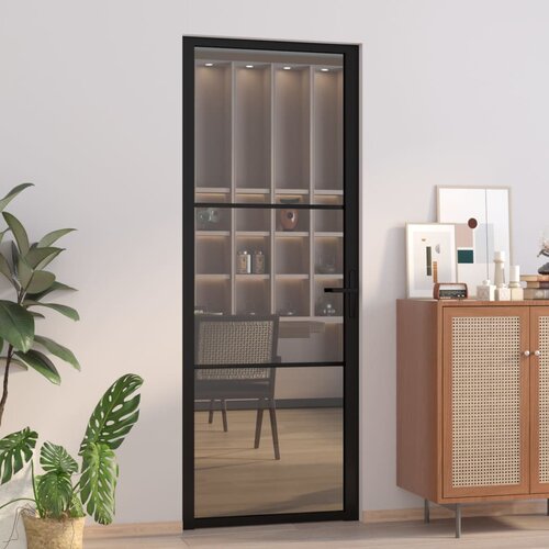 VidaXL Unutarnja vrata 76 x 201,5 cm crna od ESG stakla i aluminija Slike
