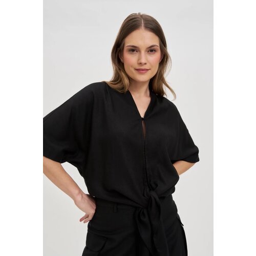 Marisse Viscose-Linen Black Shirt Cene
