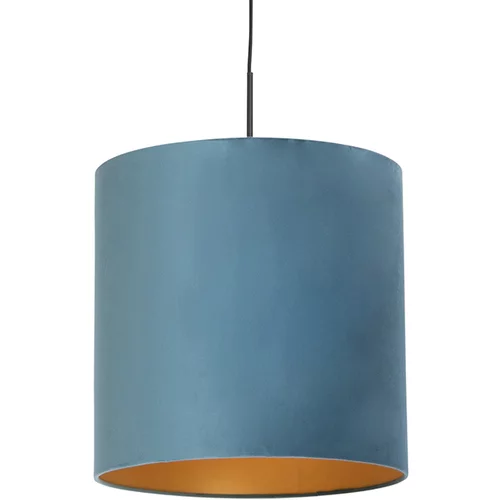 QAZQA Viseča svetilka z velur odtenkom modra z zlatom 40 cm - Combi