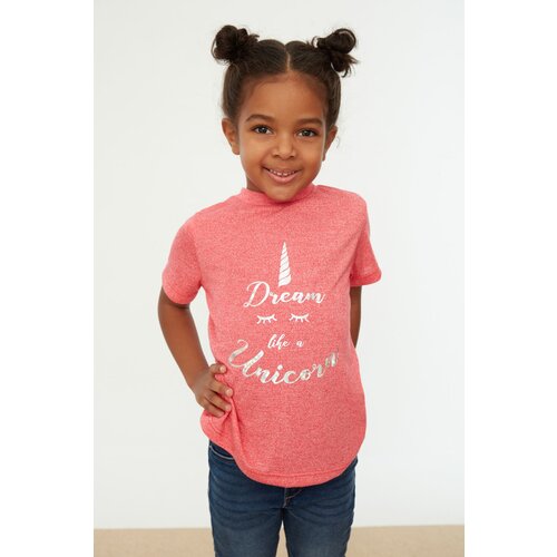 Trendyol Pink Hologram Printed Girl Knitted T-Shirt Slike