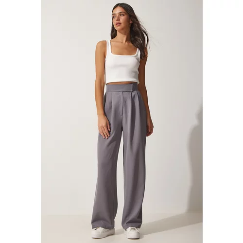 Happiness İstanbul Women's Smoked Loose Trousers with Velcro Closure in the Waist