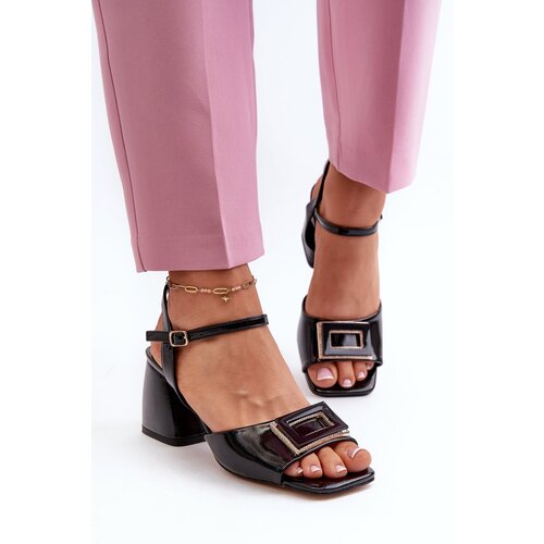 S. BARSKI Elegant Lacquered Sandals with Heel Decoration Black D&amp;amp;A Slike