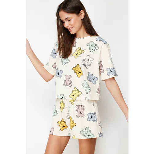 Trendyol Ecru 100% Cotton Teddy Bear Knitted Pajamas Set