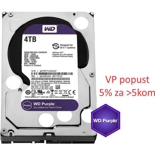 Western Digital HDD 3.5 ** 4TB WD43PURZ Purple 24/7 5400RPM 256MB SATA3 Cene