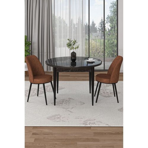 Hanah home trpezarijski set Tor, sto i 2 stolice, ploča u dekoru crnog mermera, terakota tkanina Babyface Cene