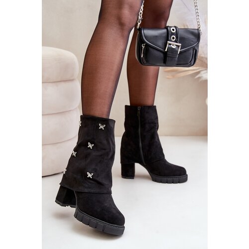 FB2 Embellished ankle boots with rolled cuff on heel black Esadora Cijene