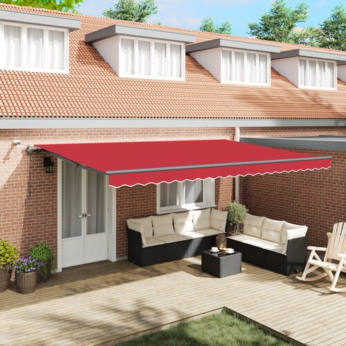 VidaXL Avtomatska retraktibilna tenda z LED rdeča 500x300 cm, Zamenjava tenda za okvir 5x3 m rdeča Slike