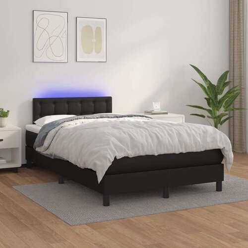  Krevet box spring s madracem LED crni 120 x 190 cm umjetna koža Slike