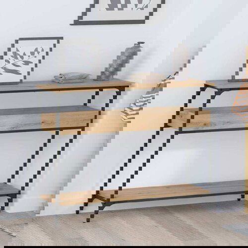 VidaXL Konzolna stolica s policom hrast artisan 100 x 29 x 75 cm Slike
