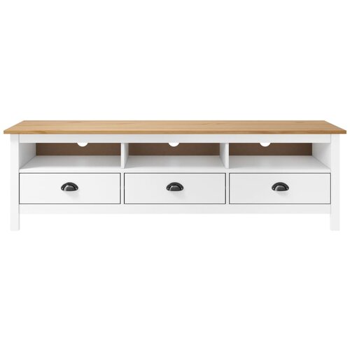 Maison Chic TV omarica - TV stojalo - Televizijska omarica Hill bela 158x40x47 cm trdna borovina, (21699721) Slike