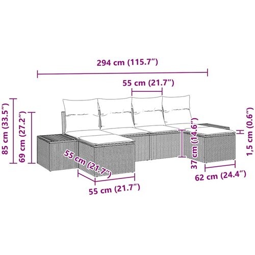  Sjedeća garnitura za vrt 6 kom. Bež poliratan 294 x 117 x 69 cm Slike