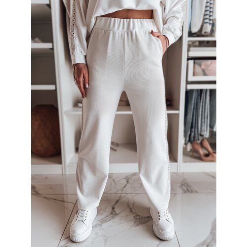 DStreet Spodnie damskie wide leg prążkowane LUXEEN ecru Slike